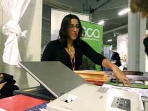 Andrea at the booth Andrea at the booth